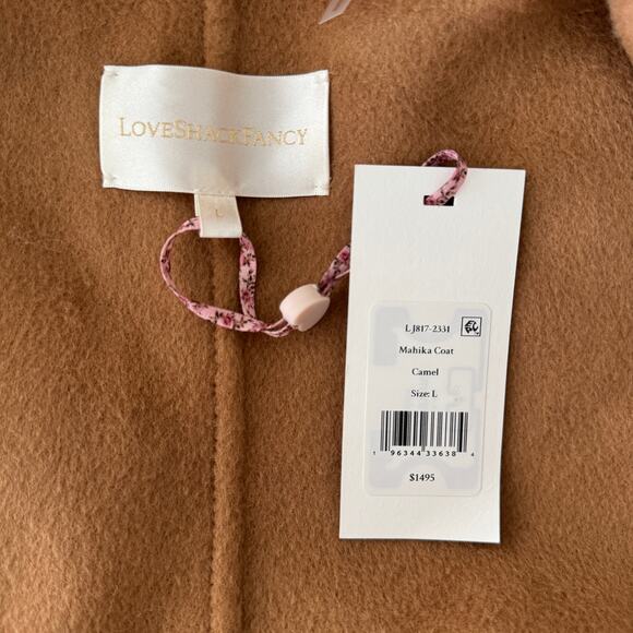 LoveShackFancy Mahika Wool Cashmere Faux Fur Collar Coat Camel - Picture 10 of 11